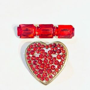 Elegant Red Heart and Gemstone Brooch
